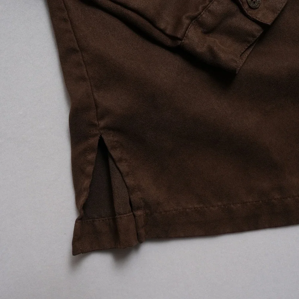 Alfred Dunner Shirt Womens 12P Brown Faux Suede Embroidered Petite Button Up